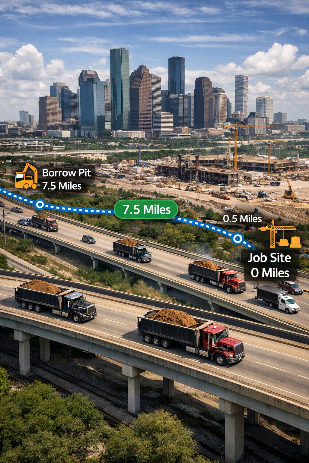 Hauling distance impact on bulk dirt prices in Houston construction projects.
