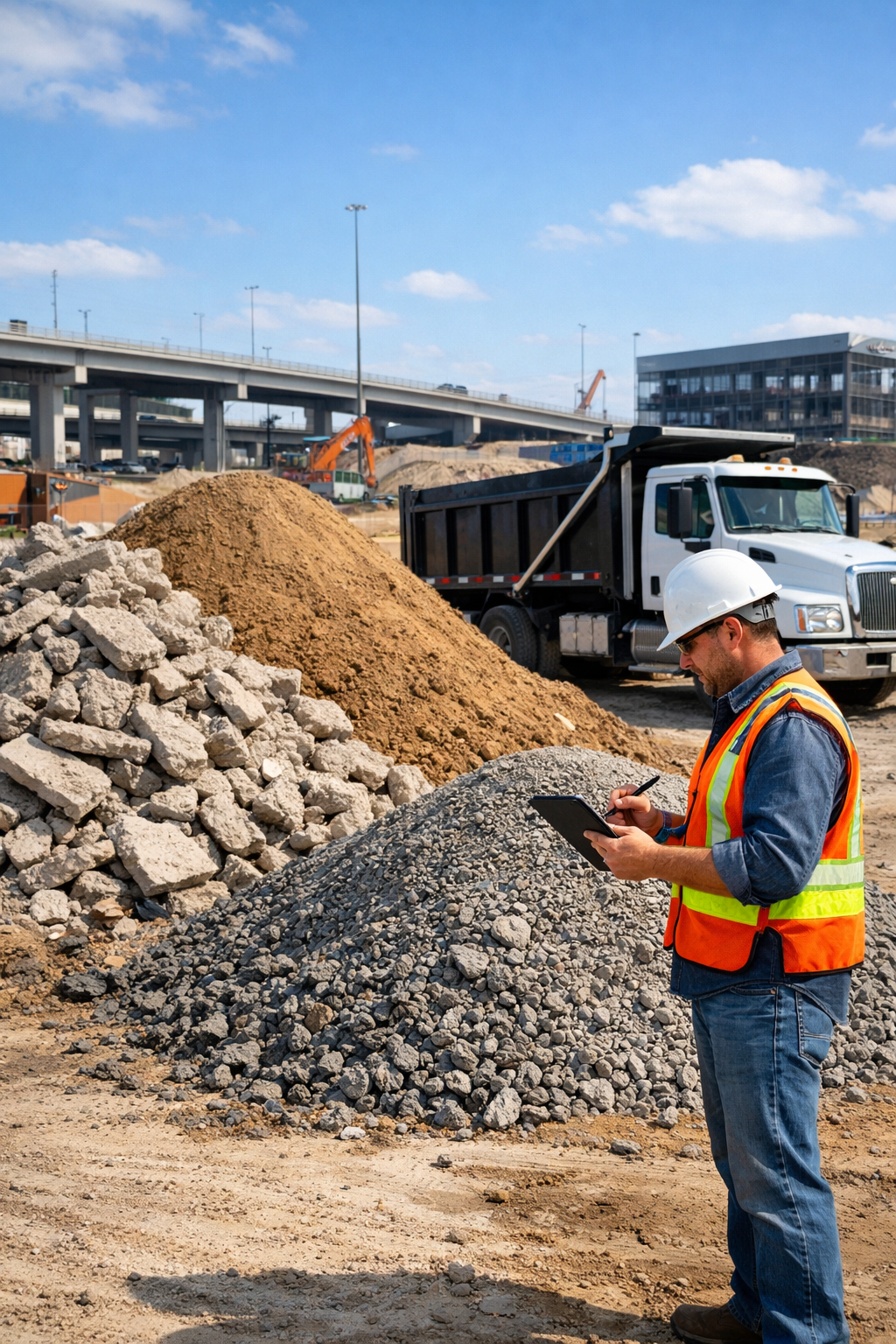 Selling excess construction materials from a San Antonio job site including gravel and fill dirt ready for resale.