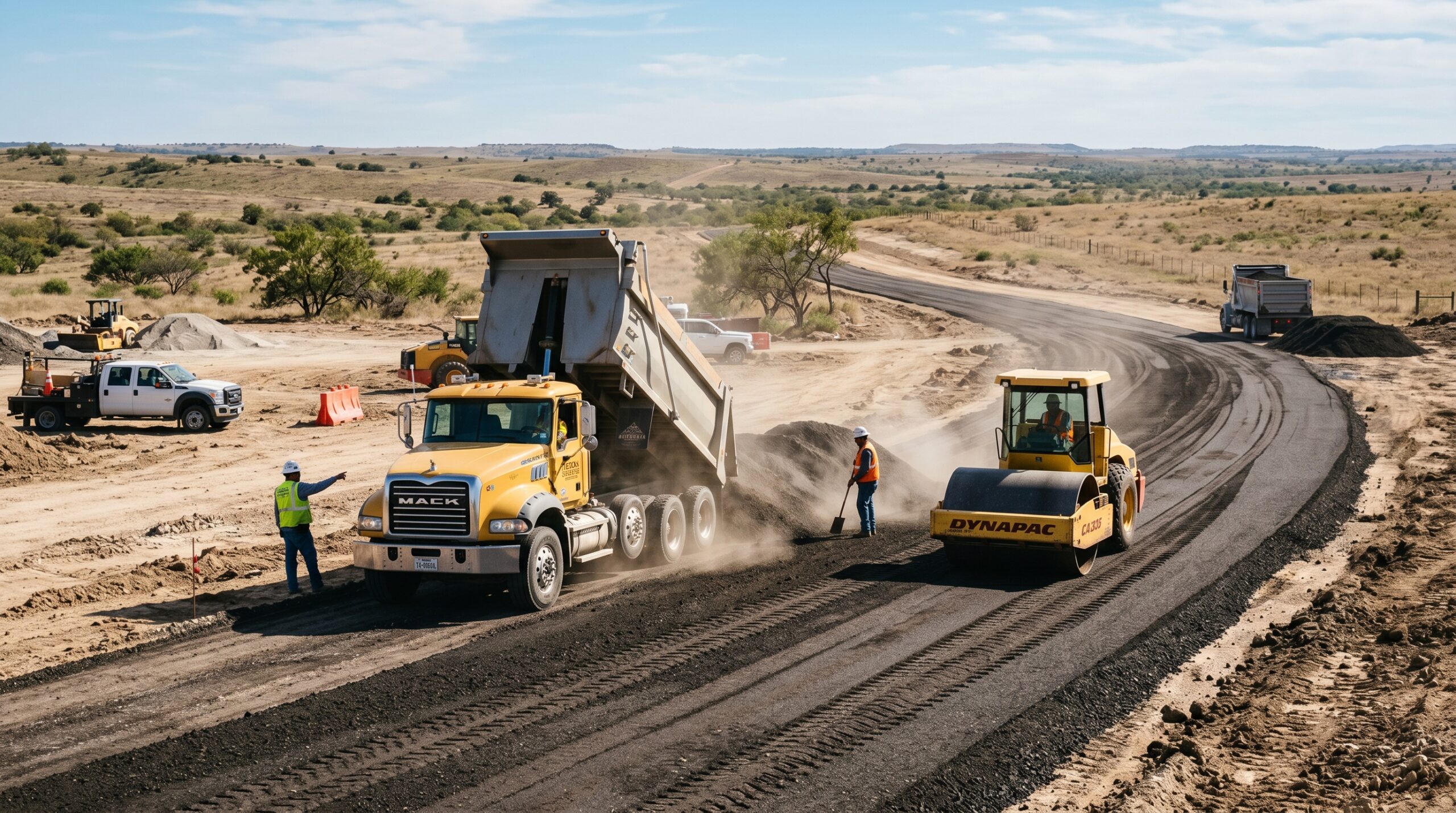 Recycled asphalt growing in popularity across Texas being used and compacted on a construction job site.