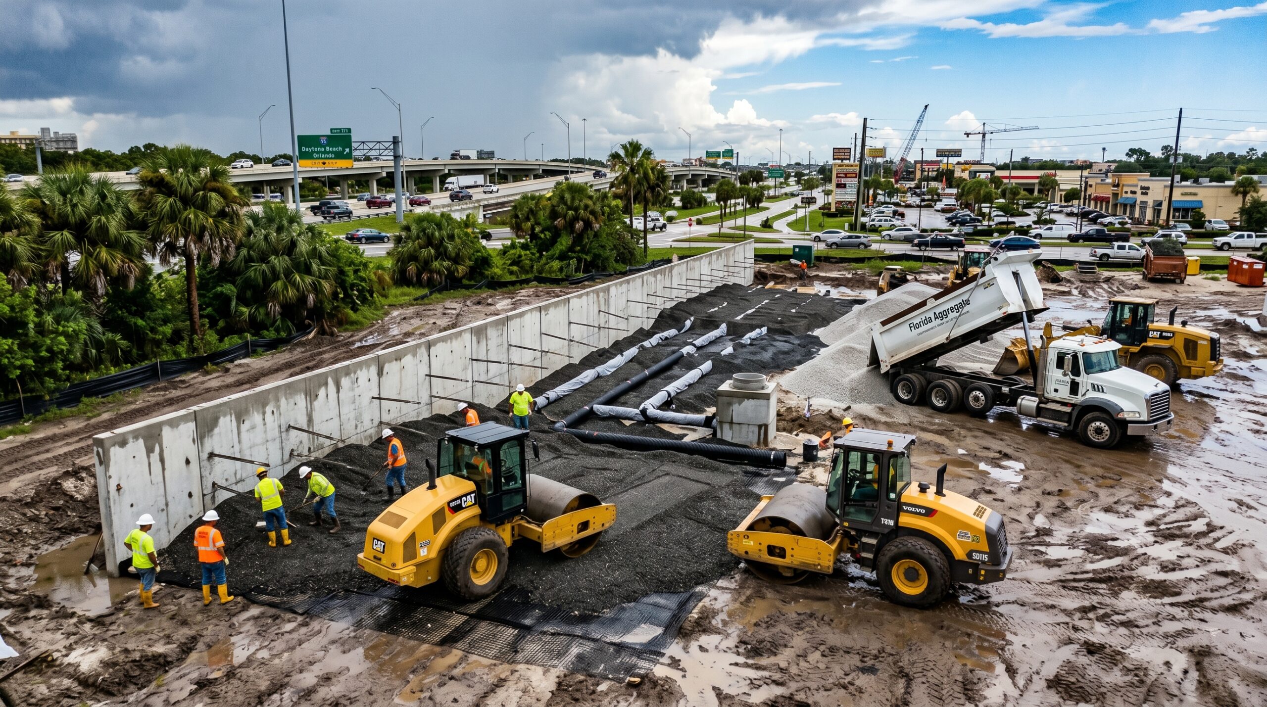 MSE backfill materials improving drainage performance on Florida retaining wall construction projects.