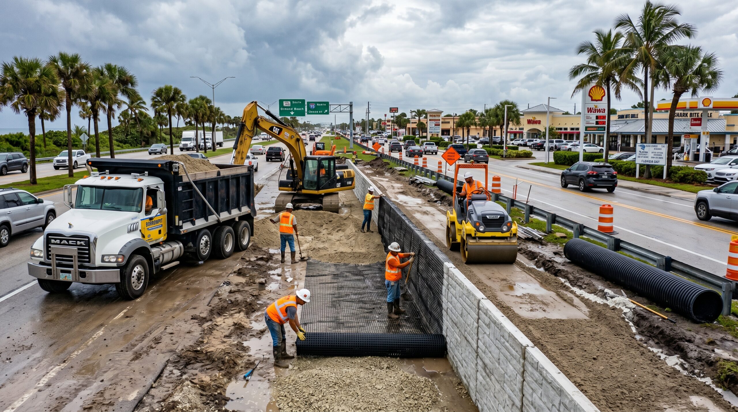 MSE backfill material for Florida retaining walls used in coastal construction and highway infrastructure projects.