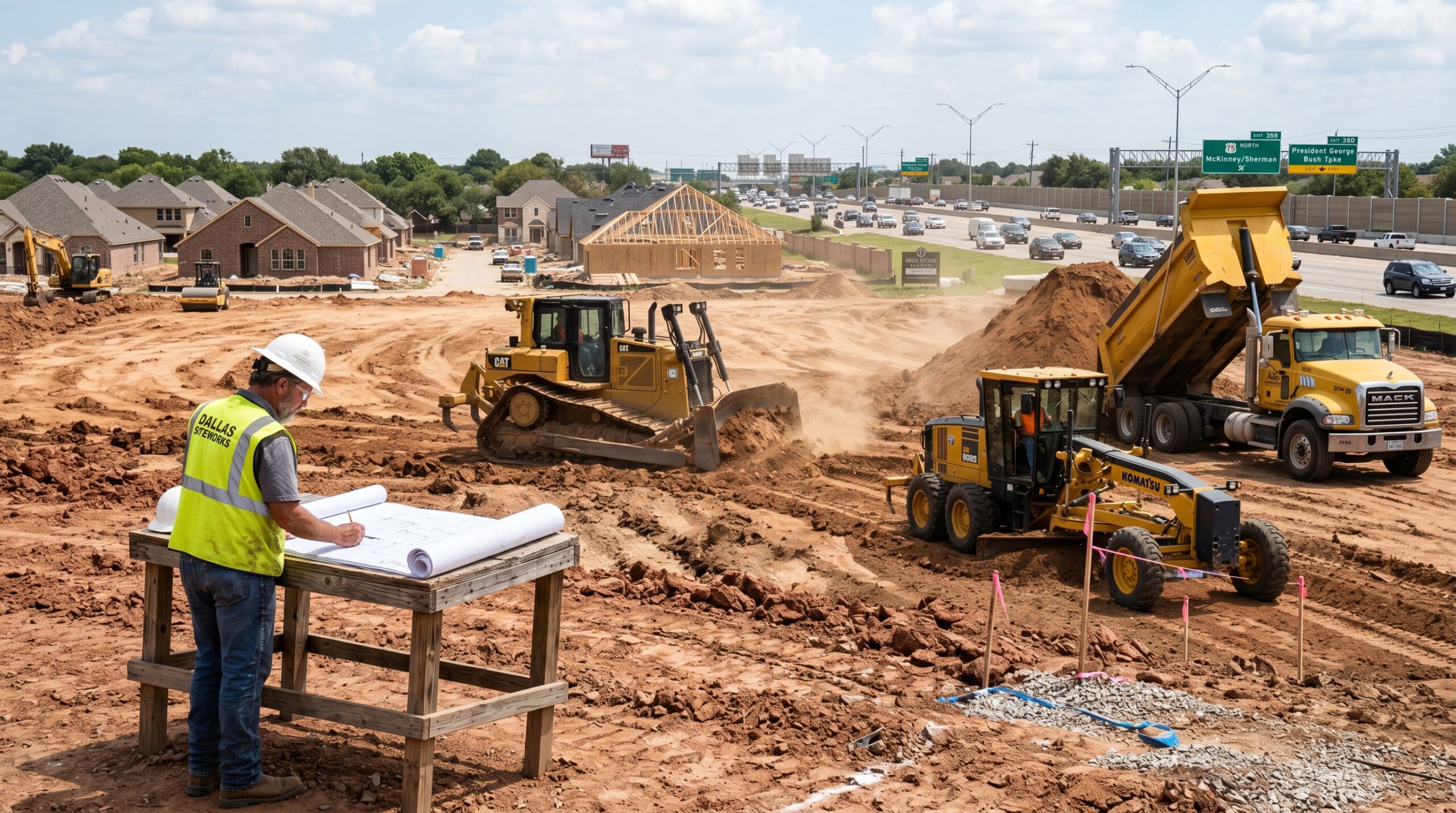 Fill dirt near me in Dallas TX being used for grading and leveling at a residential construction site Fill dirt near me in Dallas TX being used for grading and leveling at a residential construction site.