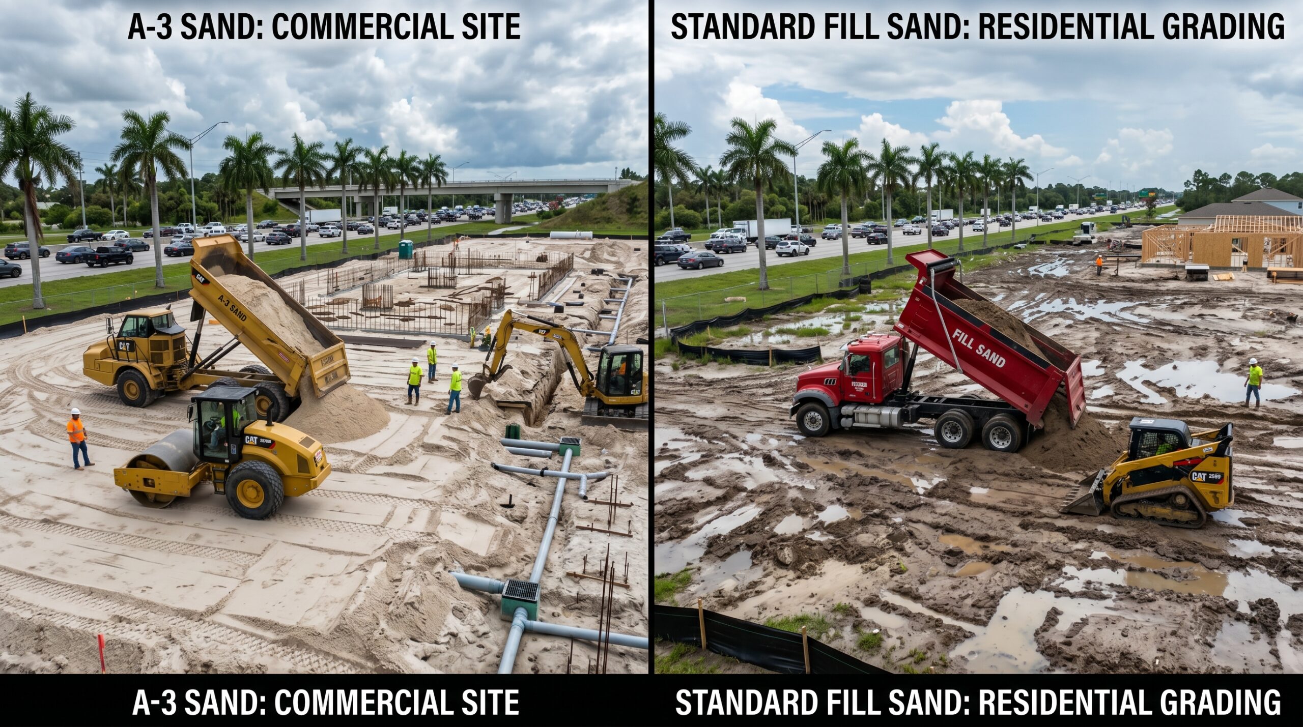 A-3 sand vs fill sand in Florida construction projects showing drainage and compaction differences.