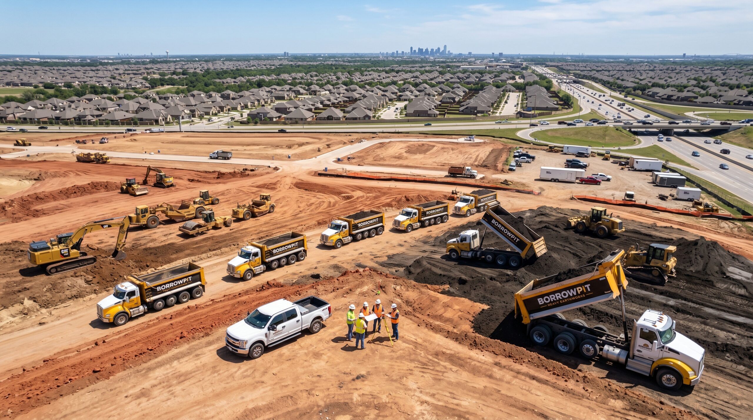 Affordable fill dirt near me being delivered to an active construction site in the DFW Metroplex.