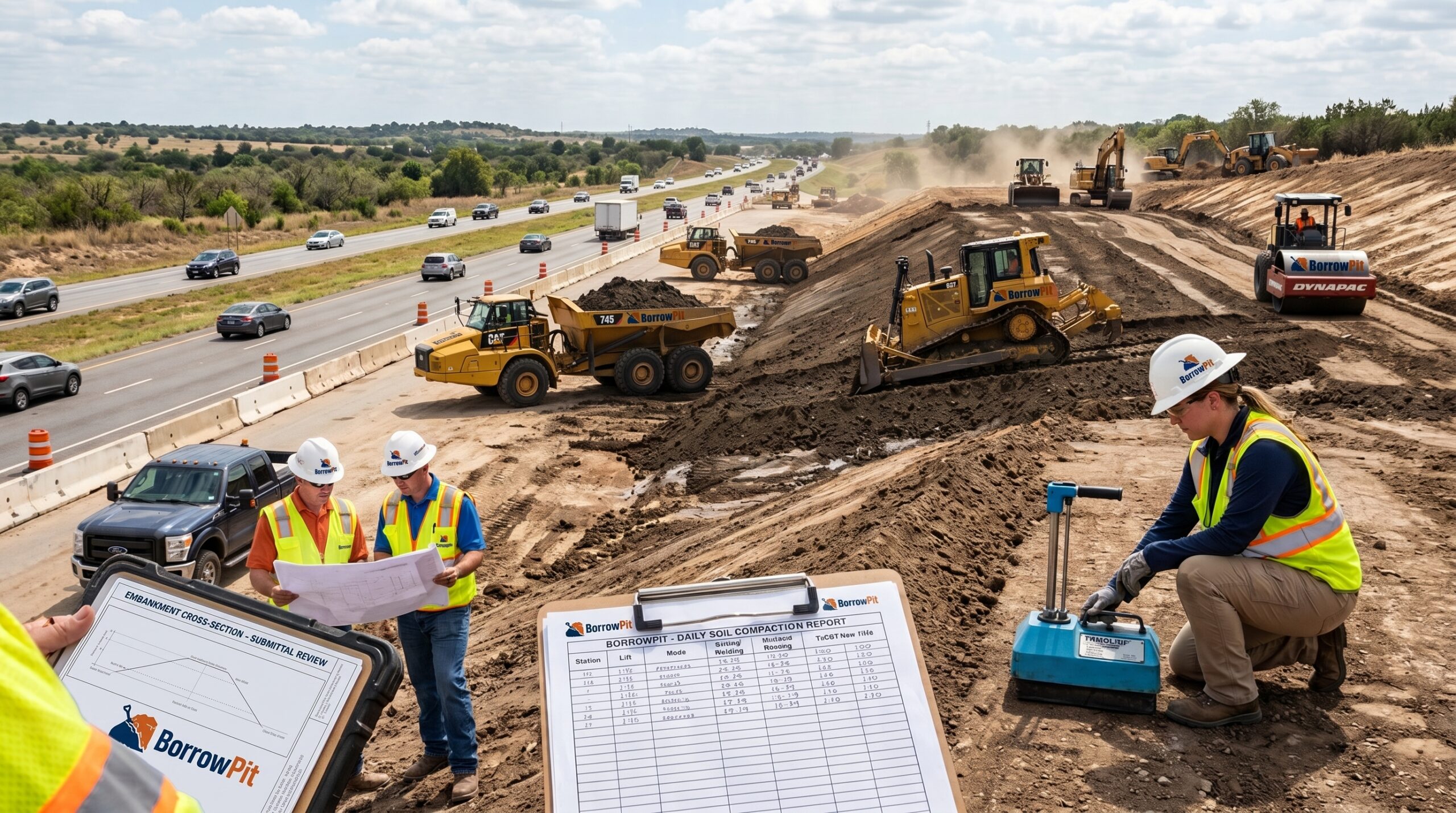 TxDOT Embankment Item 132 fill material approval process on a Texas highway construction project.