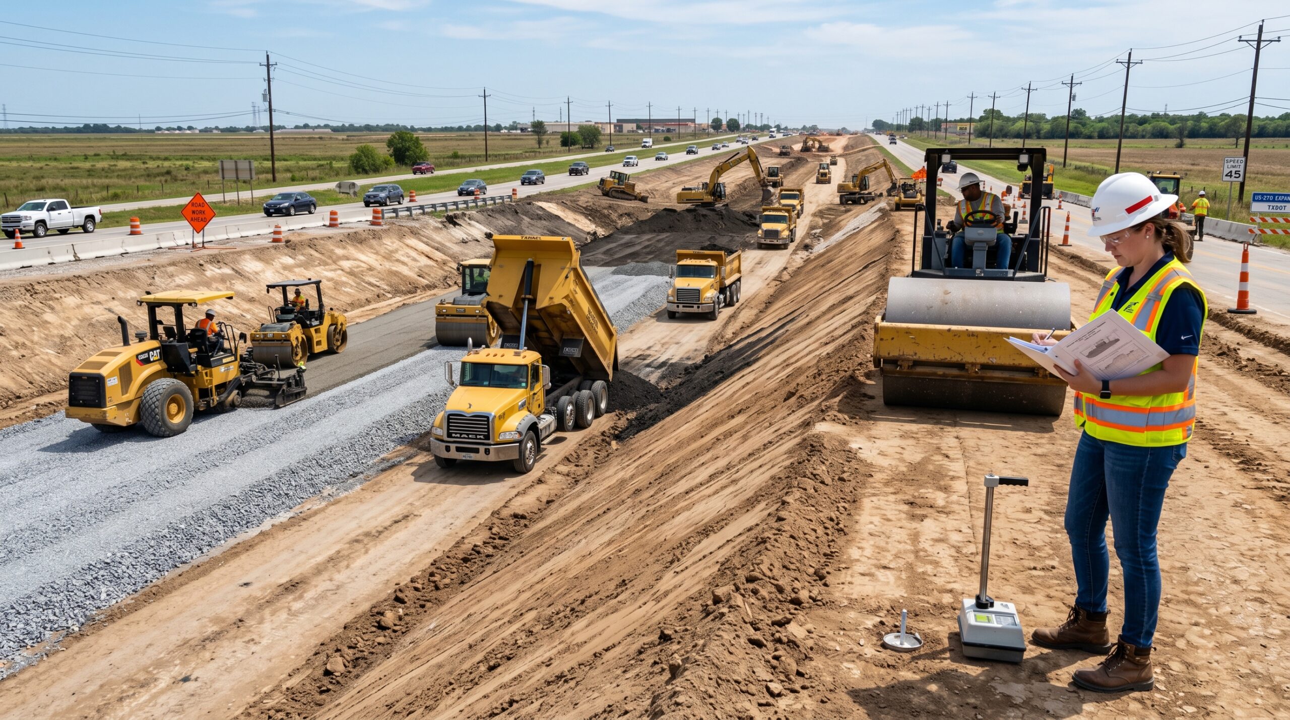TxDOT fill material requirements for embankment and flexible base construction on Texas highway projects.
