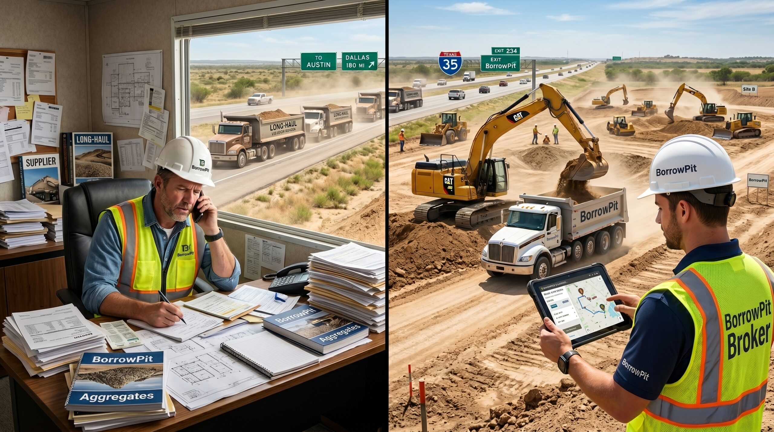 Dirt brokering vs traditional material sourcing comparison at Texas construction projects.