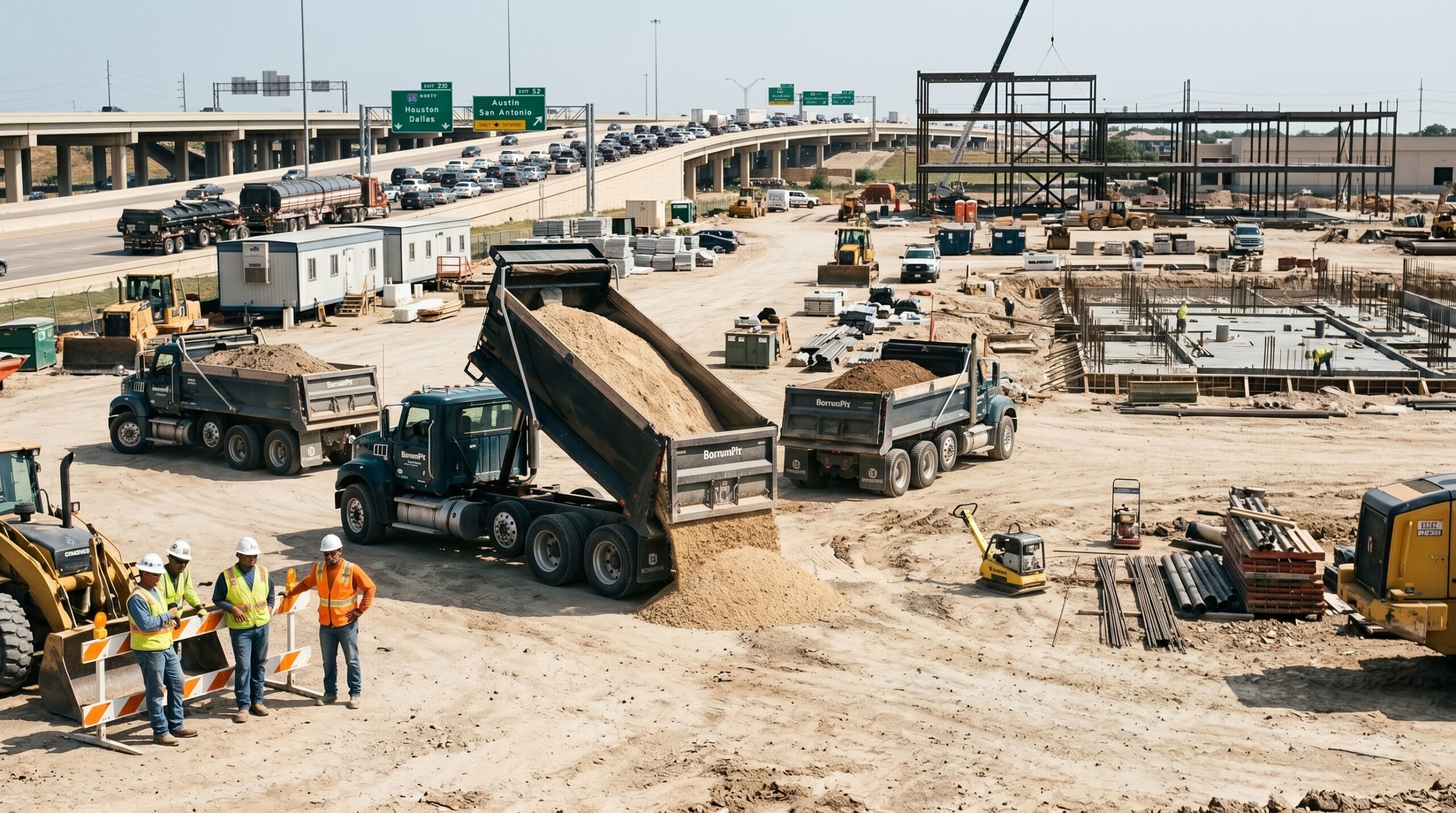how material sourcing impacts construction timelines at active Texas construction sites with coordinated material deliveries.