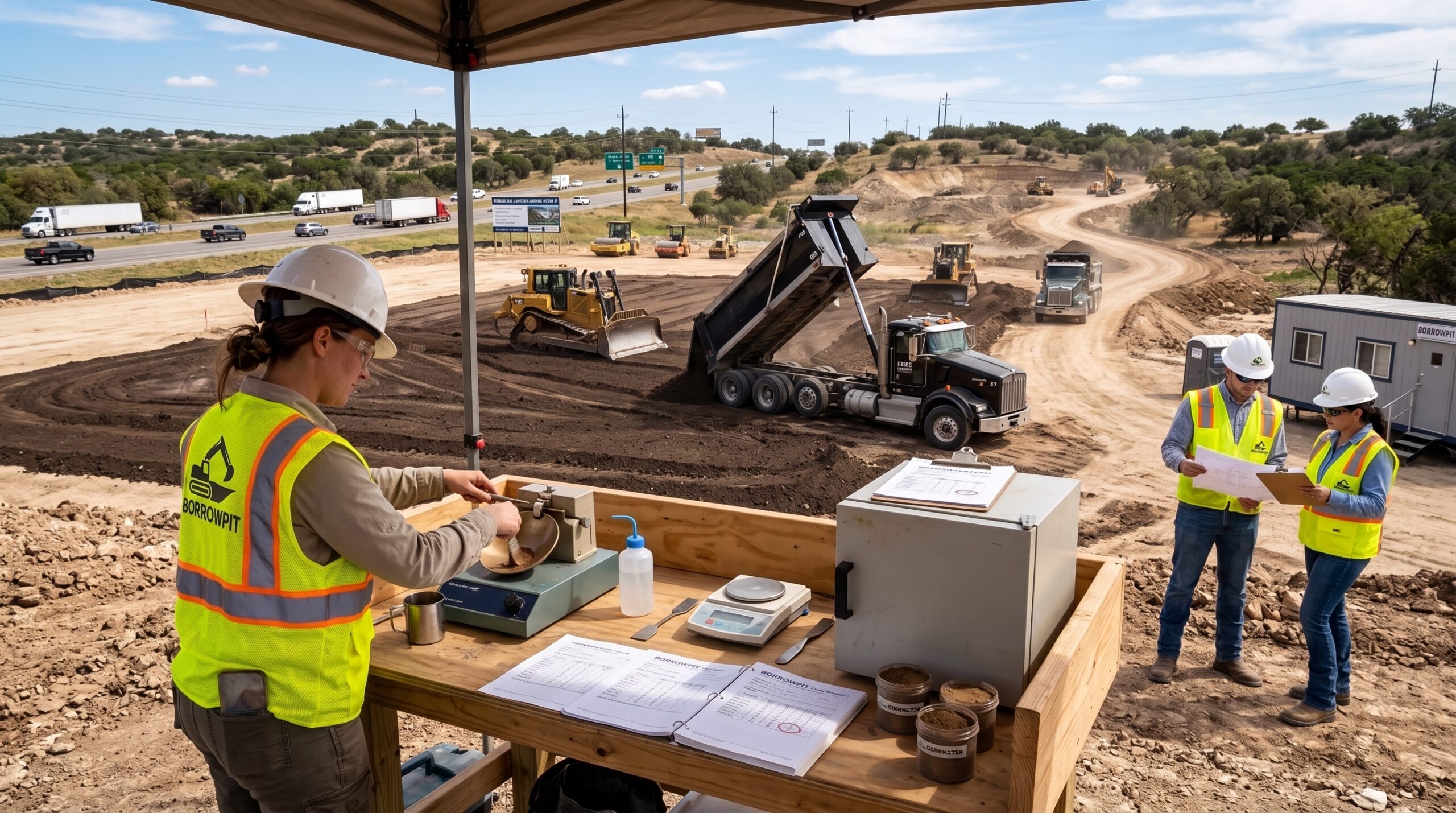 Geotechnical engineer testing the plasticity index for construction fill material for a Texas earthwork project.